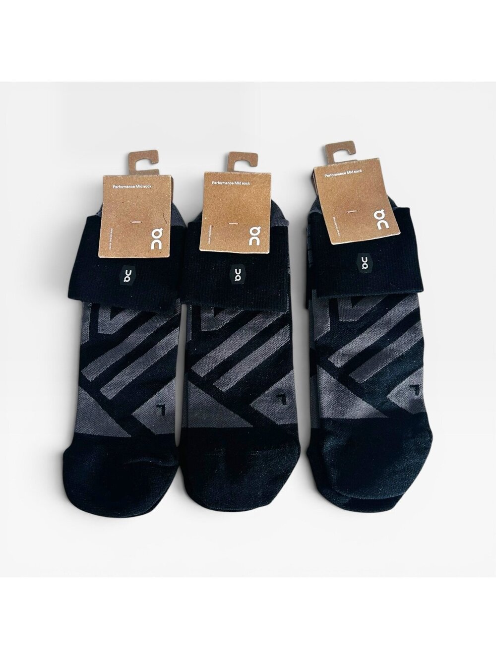 3 Pack NWT On Running Performance Mid Socks Black Shadow XL (11.5-12.5)